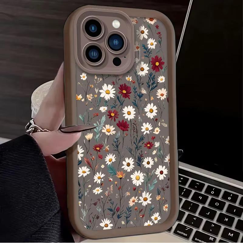 Retro Style Flower Pattern Phone Case For iPhone 16e 16 Pro Max 15 14 Plus 13 12 Mini 11 Pro Shockproof Silicone Soft Back Cover