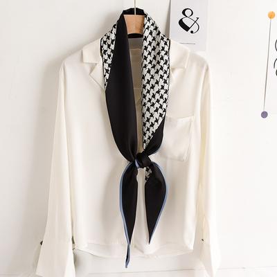 New Korean Version of Houndstooth Thin Narrow Long Sunscreen Scarf for Women Versatile Imitation Silk Literary Small Neck Scarf