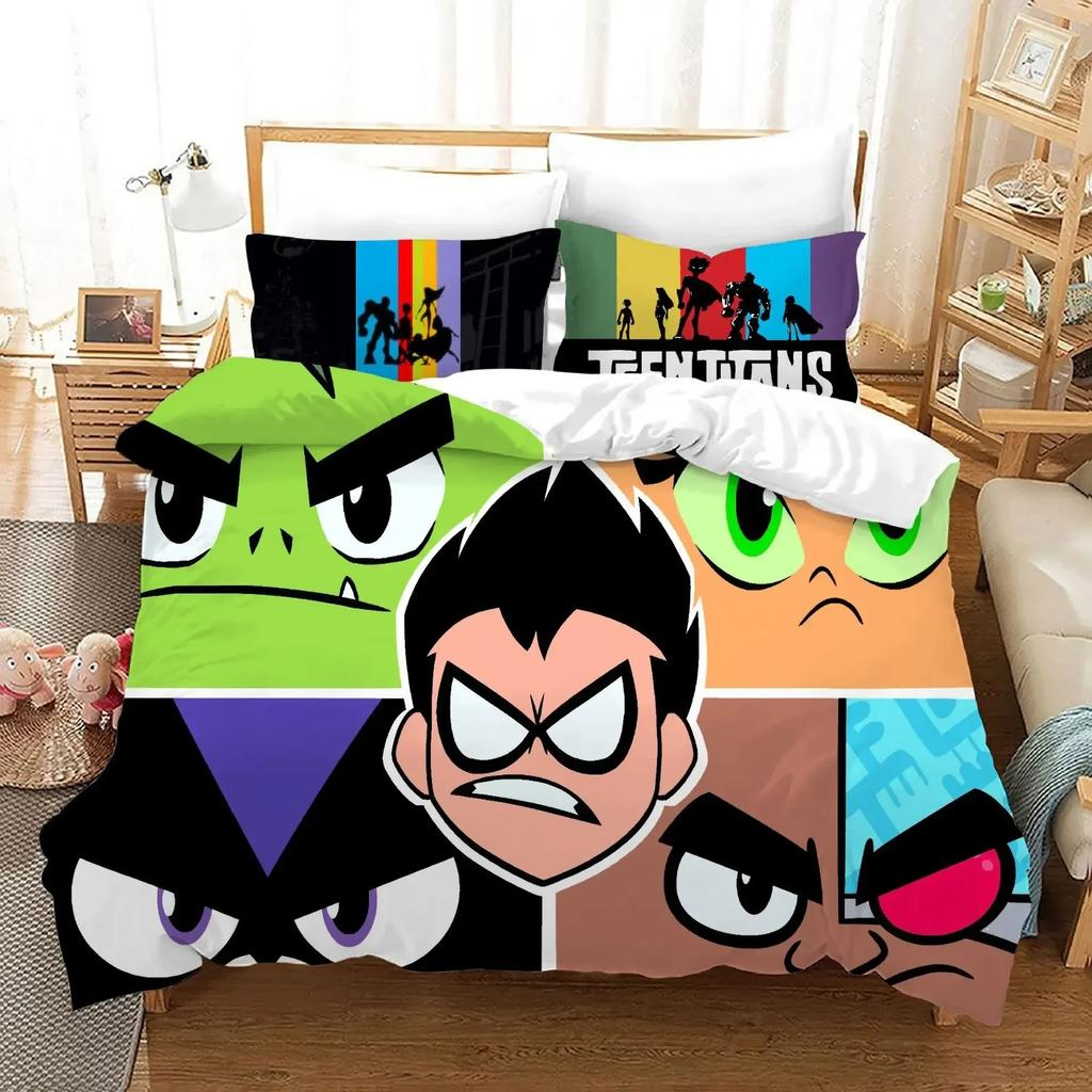 Cartoon Teen Titans Go Comfortable Duvet Quilt Cover Pillowcase Bedding Set Children Bedroom Decoration Home Textile