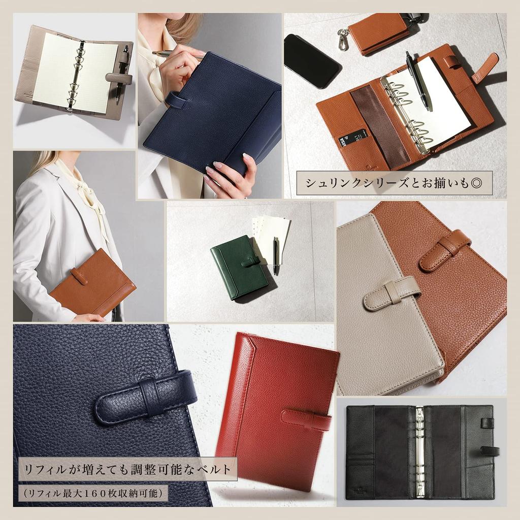 A5 Size Systemy2 STC2 Genuine Leather Hole Planner Cowhide Leather with Pen and Card Pockets [BLUE SINCERE] (Retro Camel) - 6-Ring Cover,