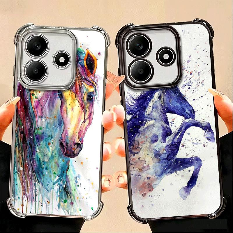 Oil Painting Horse Plating Phone Case For Xiaomi Poco X5 X6 X7 X8 Pro Max F8 Ultra F7 M8 M7 M5S Redmi 15C 15 14C 13C 13 X3 12C F