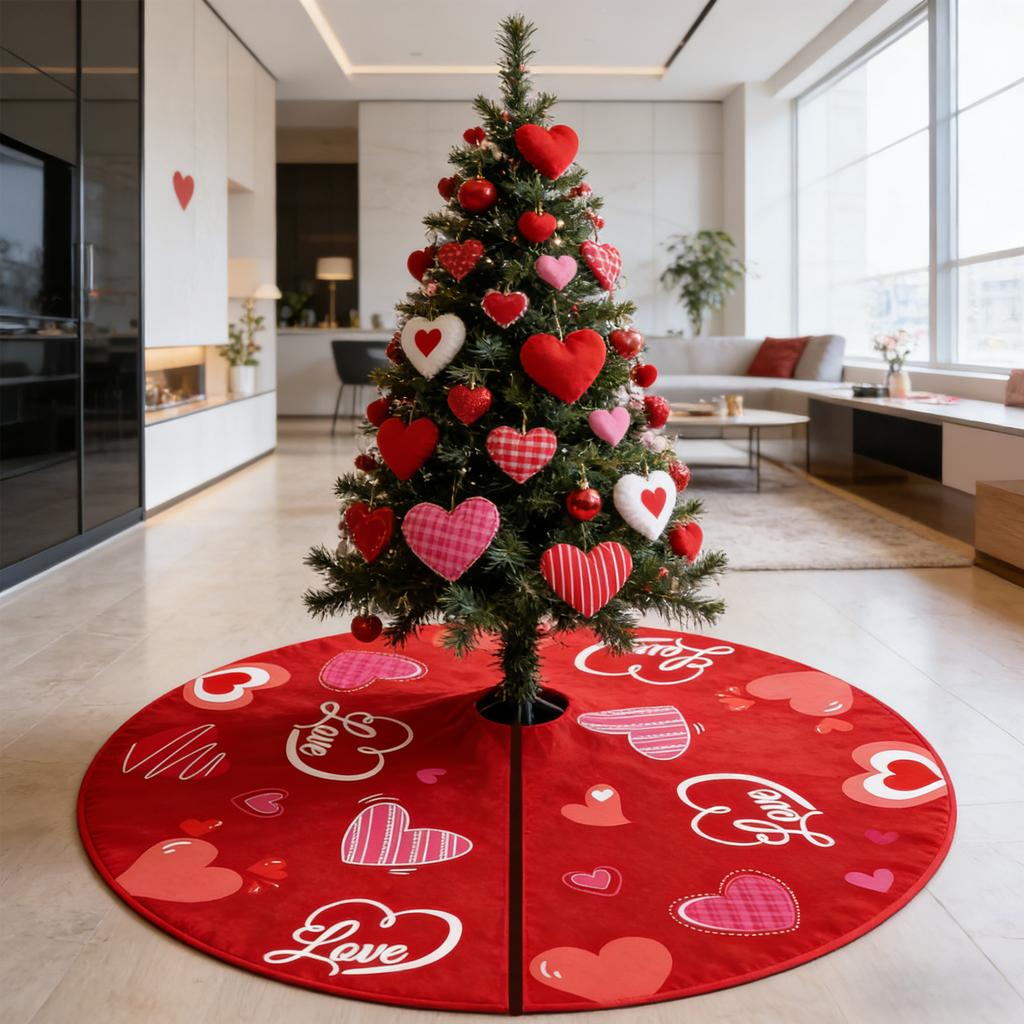 Double-Sided 36in/91.44cm Tree Skirt - -Themed Decor (Phrase & Patterns), Tie Closure, Ideal For Christmas/Seasonal Home Decor, Festive Tree Base Cov