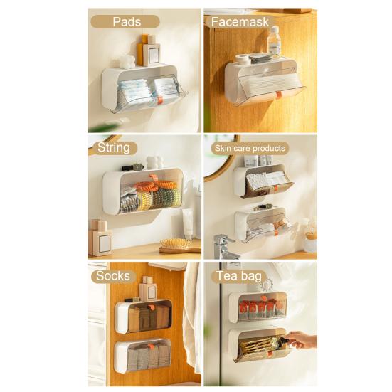 Wall Mount Storage Box with Adjustable Dividers Flip-open Collapsible Closet Plastic Socks Underwear Organizer for Home Dorm