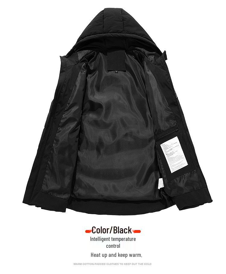 Men's USB Heated Slim Fit Cotton Jacket, Korean Style, Hooded, Zone 5 Smart Heating, Padded, Warm Outerwear.