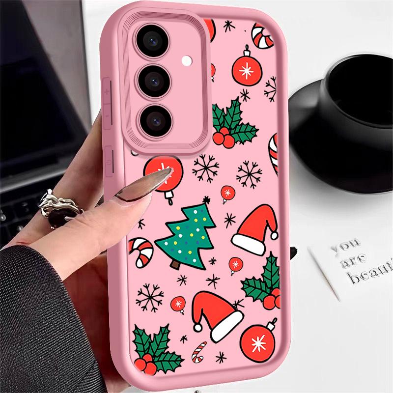 Silikonový kryt se vzorem vánočního stromečku pro Samsung S25 S24 FE S23 S22 S21 Ultra A54 A34 A55 A35 A14, nárazuvzdorný