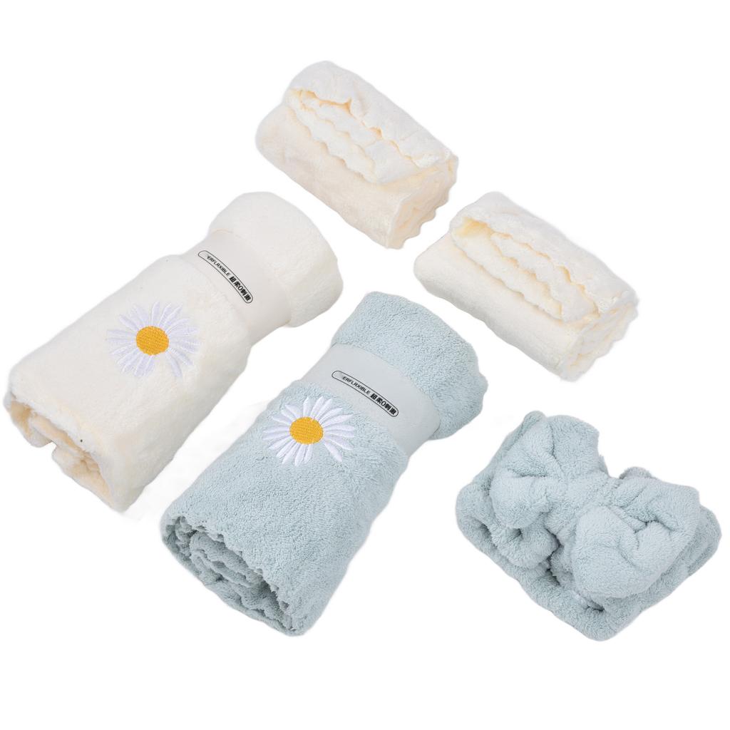 Bath Sheets Daisy Pattern Coral Velvet Blue White Soft Fluffy Highly Absorbent Durable Bath Towels