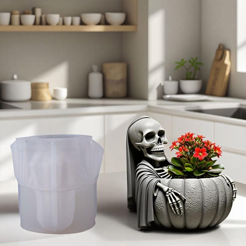 Reusable Skull Pumpkin Flower Pot Silicone Mould Ideal For Concrete Planter Art And Home Garden Decoration