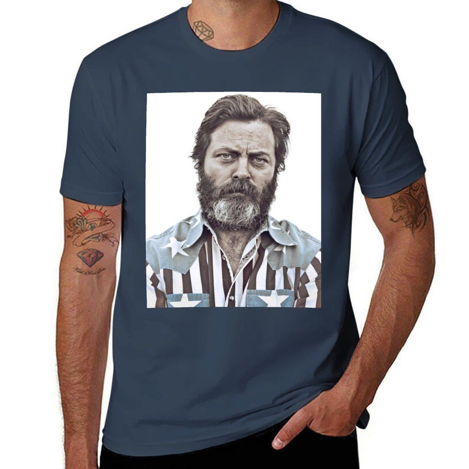 Ron Swanson (Nick Offerunisex) An American Hero Tshirt Basic Regular Fit Casual Tshirt S