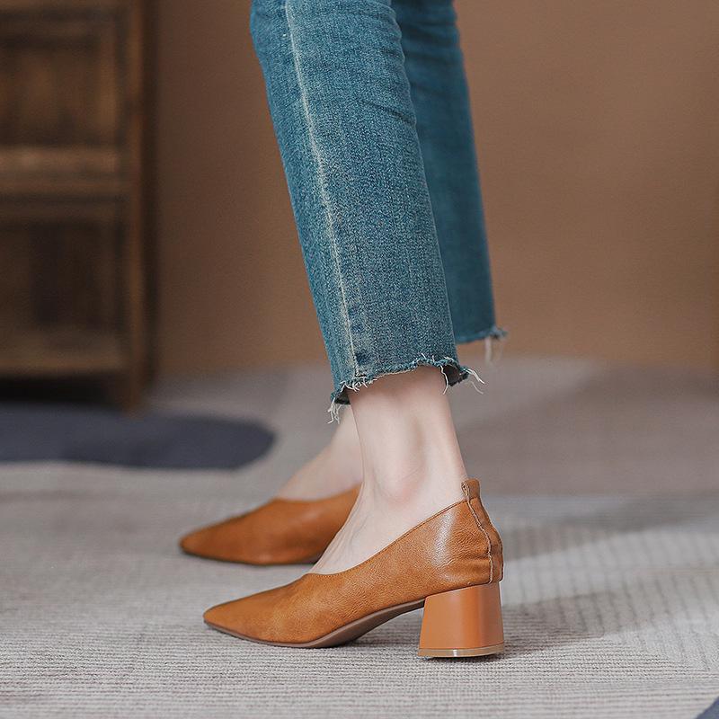 Women’s 2024 Spring/Autumn Square Toe Chunky Mid Heel Professional Interview Shoes
