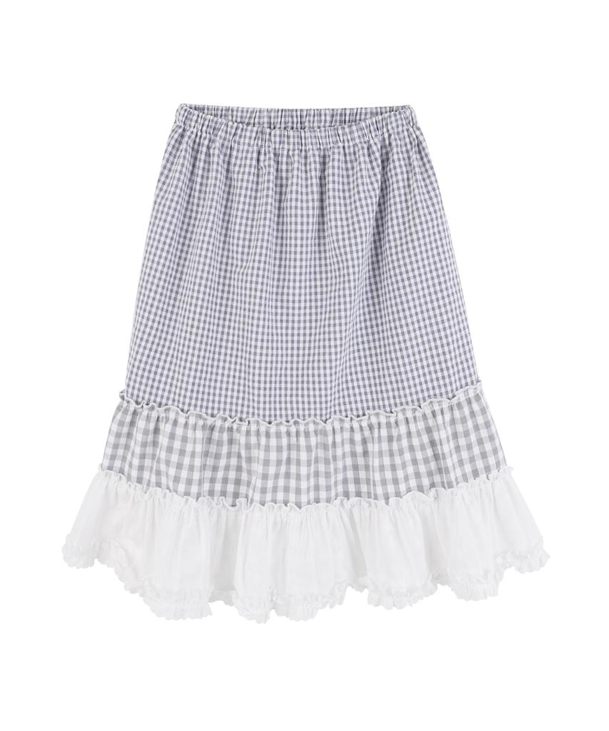 High School Disco Mixed Check Tiered Midi Skirt