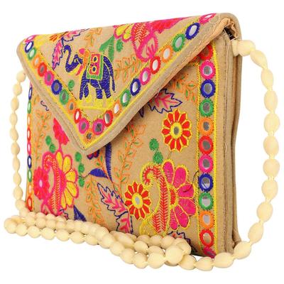 Clutch Bags  Handmade Embroidery Mirror Work Stylish Sling Bags for Women Cross Body Bags for Ladies and Girls - 22X16 Cm