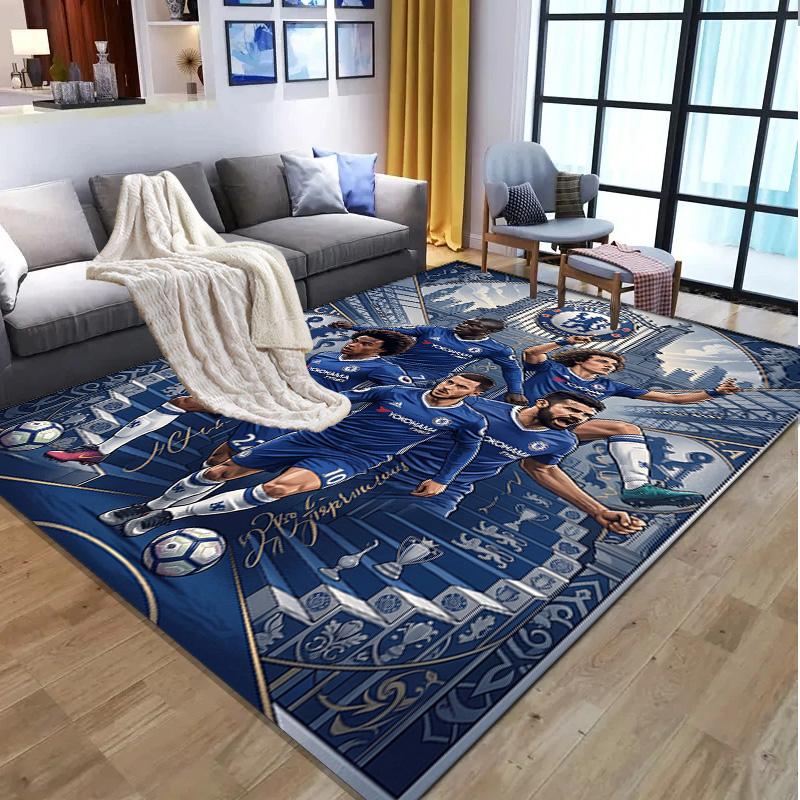 Chelsea FC Pattern Rug, Indoor/Outdoor Mat, for Picnic, Gameroom, Bedroom, Office, Living Room, Home Decor Carpet, Birthday Gift