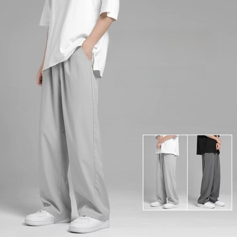 Men Summer Ice Silk Casual Pants With Drawstring Waist For Youth Comfort Fit