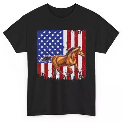 Horse American Flag Shirt Horseback Riding Equestrian Lovers Women Men Tshirt Unisex T-Shirt