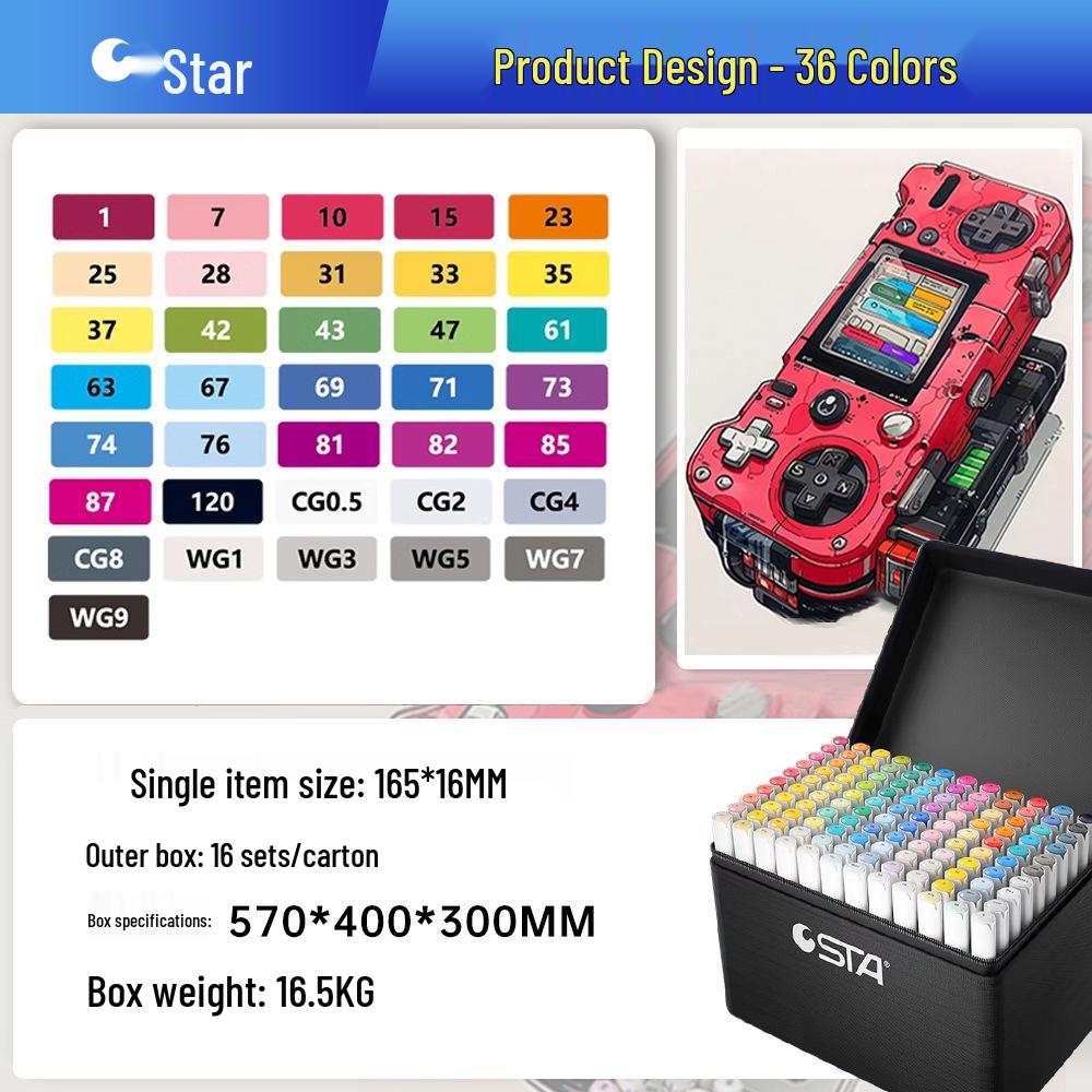 Sta 3212BR 168-Color Soft Tip Oil-Based Anime Markers Set