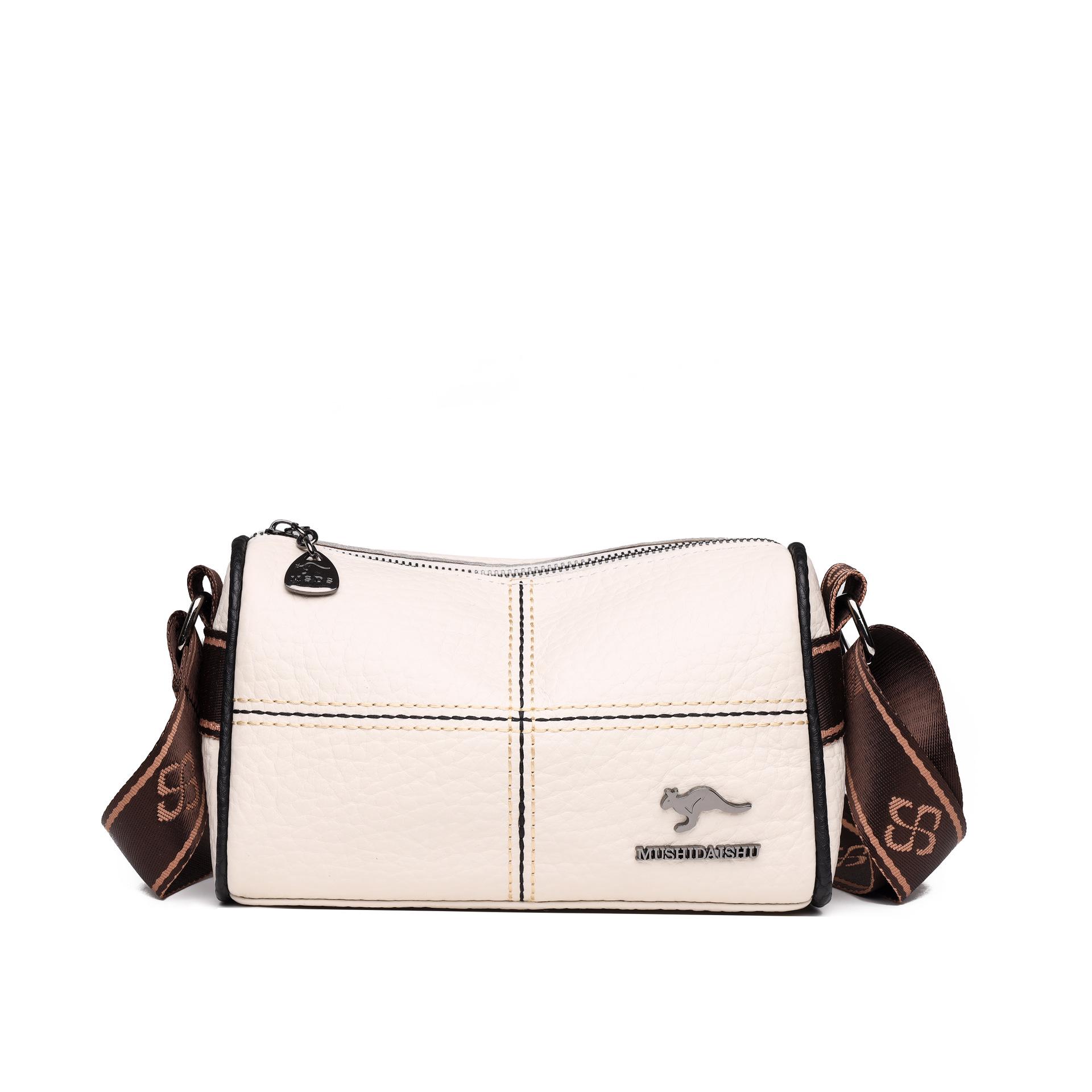 

Women s Genuine Leather Cowhide Pillow Crossbody Bag with Wide Strap - European and American Style слонова кістка/білий