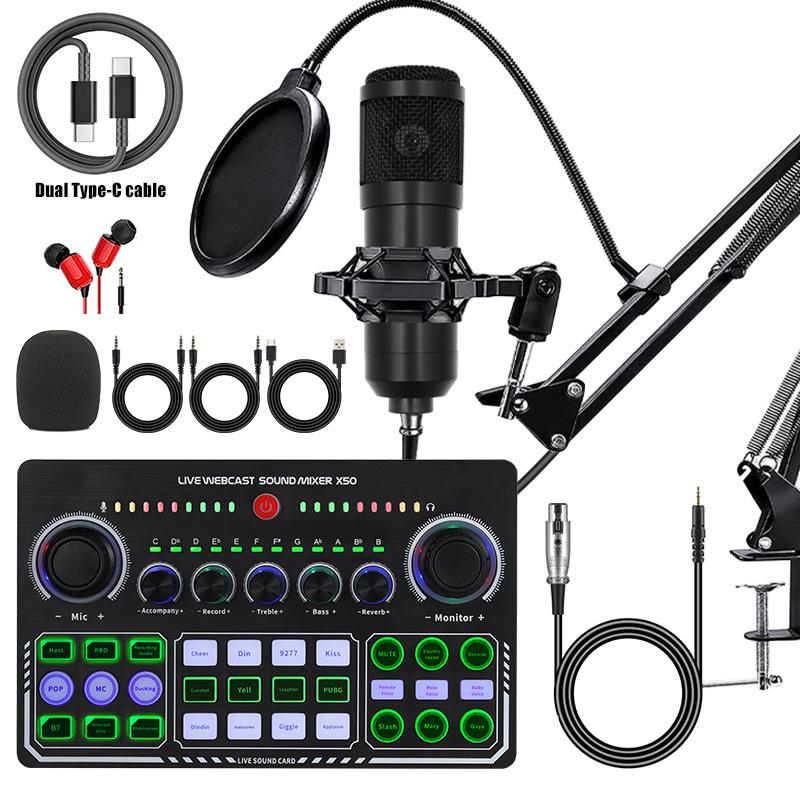 Mobile Phone Sound Card Type-C Converter & Microphone Set for English Podcasting & Live Broadcasts - F998