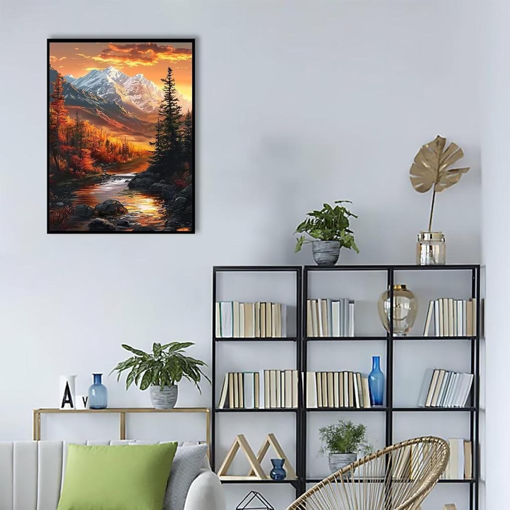 Fantasy Sunset High Mountain 5D DIY Full Diamond Art Kit for Adults Relaxing, Landscape Lovers Buy for Living Room Bedroom Wall Art Decoration 20x20