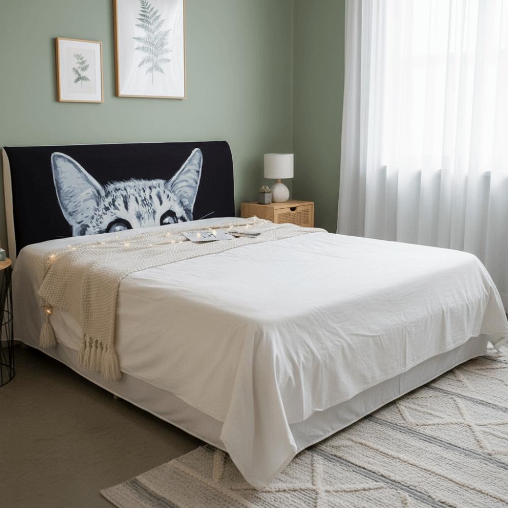 Washable Elastic Bed Head Cover Cartoon Dustproof Headboard Cover Skin-friendly Feel Cat Pattern Quilted Head Cover Bedroom