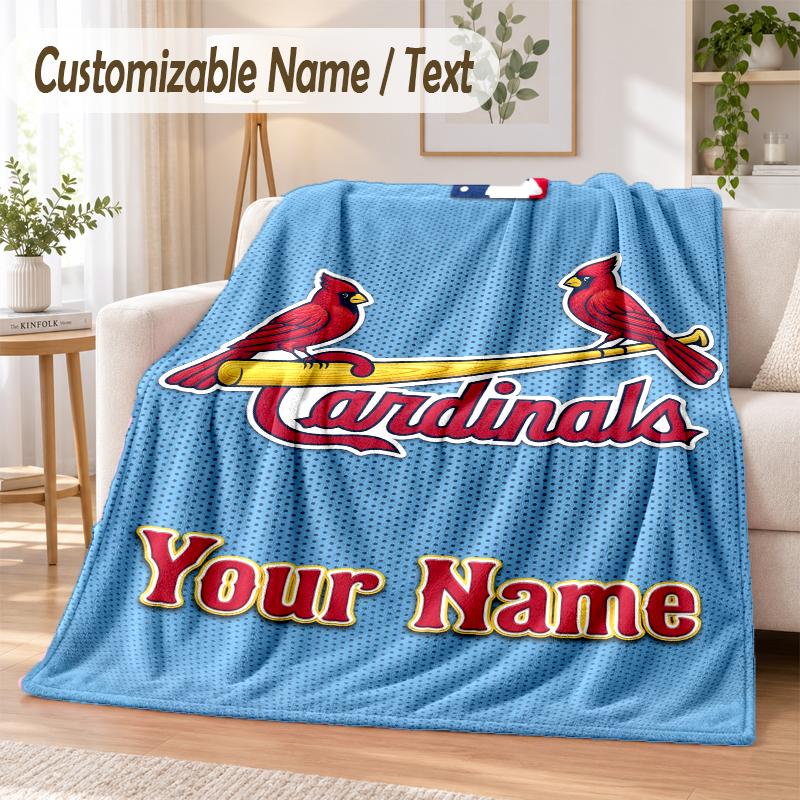 Custom Text Flannel Blanket St. Louis Cardinals Print Warm Cozy Blanket Home Sofa Bedding