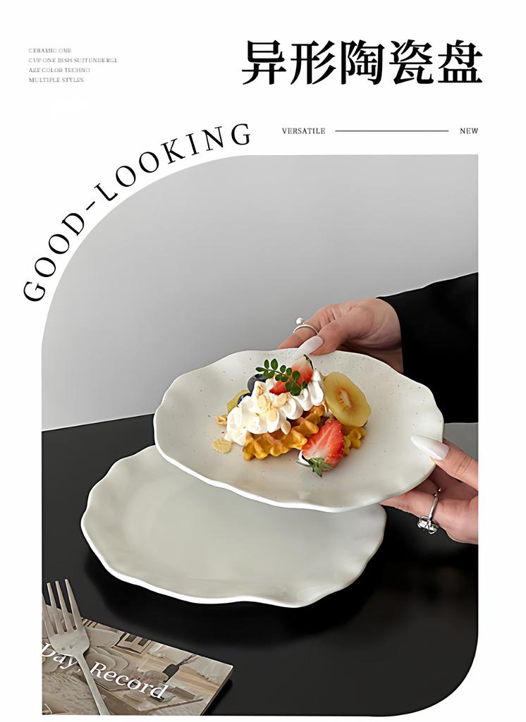 BRIrregular Lotus Leaf Ceramic Dessert Plate Porcelain Plate Western Tableware Cake Tray Dishes and Plates Dinner PlatesEY