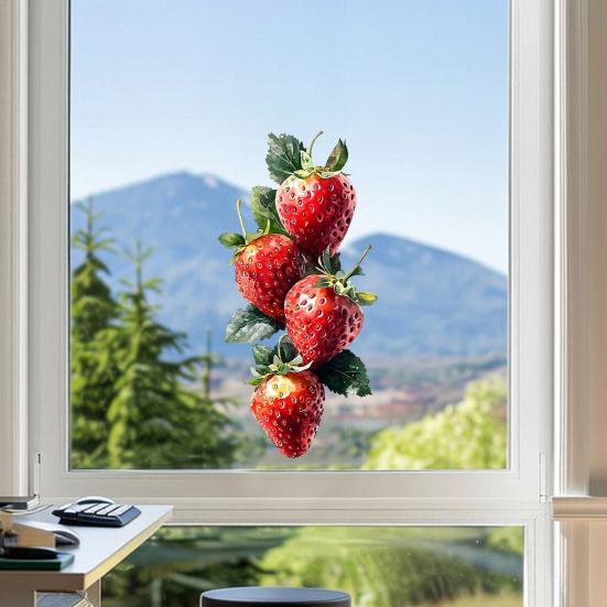 Strawberry Window Cling Watercolor Fruits Static Glass Decals Reusable Waterproof Sticker for Bathroom Kitchen Home Glass Window