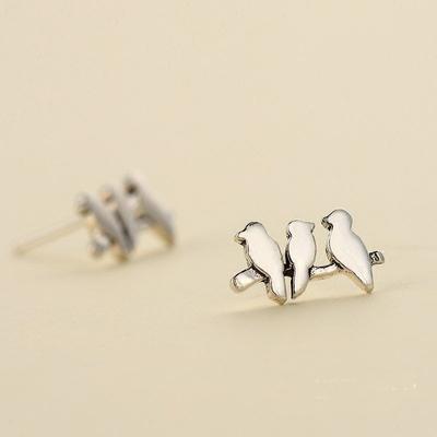 Niedliche weibliche kleine Vogel-Tier-Ohrringe aus echtem 925er Sterlingsilber, Ohrstecker für Frauen, minimalistischer Vintage-Boho-Hochzeitsohrring