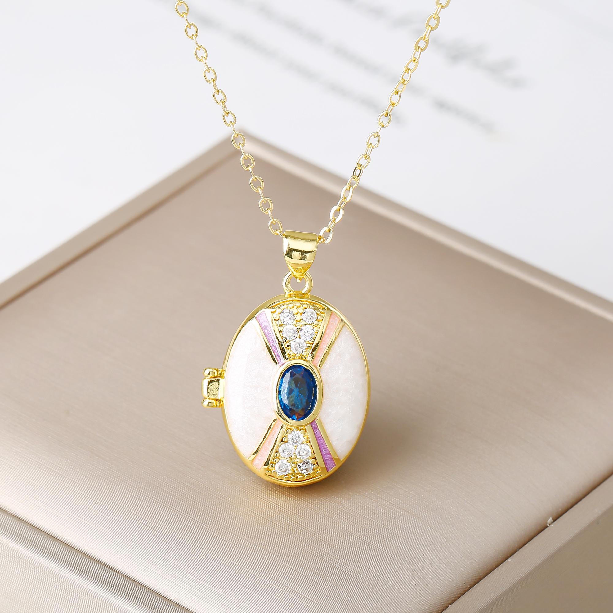 New Design Openable Oval Enamel Art Zircon Pendant Necklace Photo Box Fashion for Women Girls Party Zircon Friendship Gift