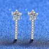 Sterling Star Stud Earrings With Moissanite CZ Pave Delicate U-Shaped Five-Point Women Office Chic Daily
