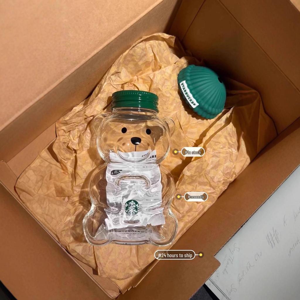 Cute Bear-Shaped Glass Cup with Straw - 20oz Portable Ice King Cup