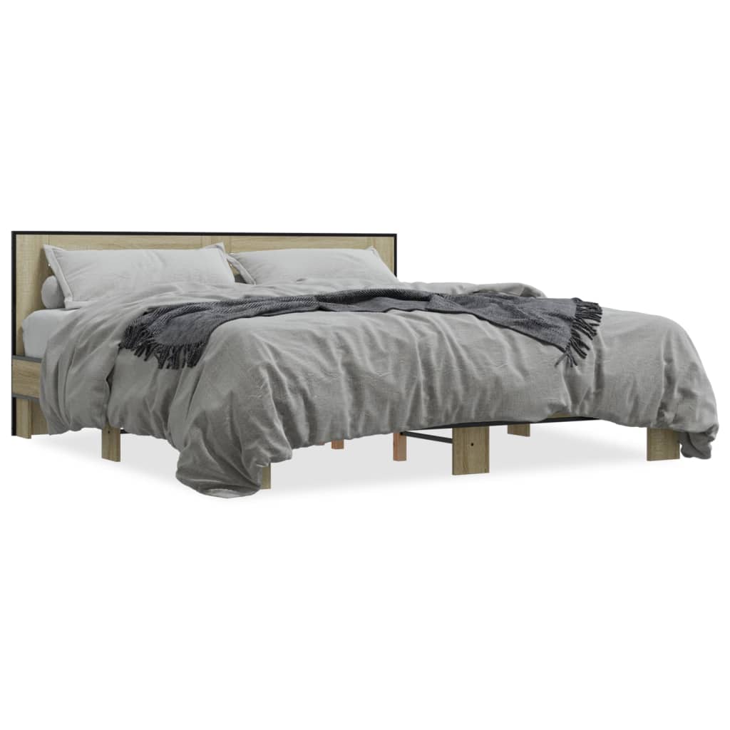 Bed Frame In Sonoma Oak Finish 200 X 200 Cm Made of Wood Based Panel and Metal