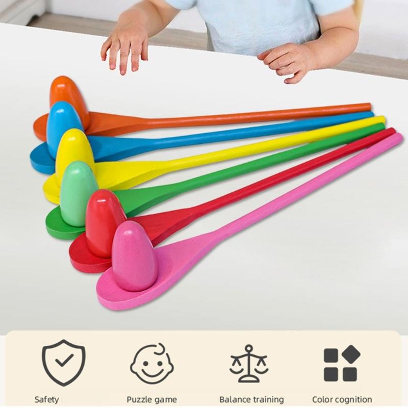 12Pieces Wood Eggs Spoon Race Game Toy for Outdoor Easter Hunting Parties Kids Group Coordination Activity Supply Toy
