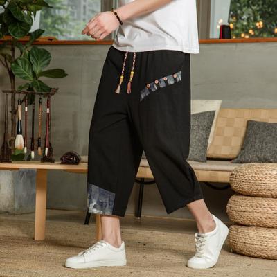 Haremshose aus Baumwollleinen für Herren, atmungsaktive Sommerhose aus Leinen für Männer, lässige Fitnesshose mit elastischer Taille