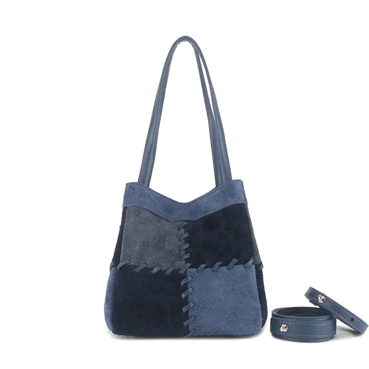 

Нишевая ретро лоскутная сумка из коровьей кожи - Модная женская сумка через плечо темно-синий