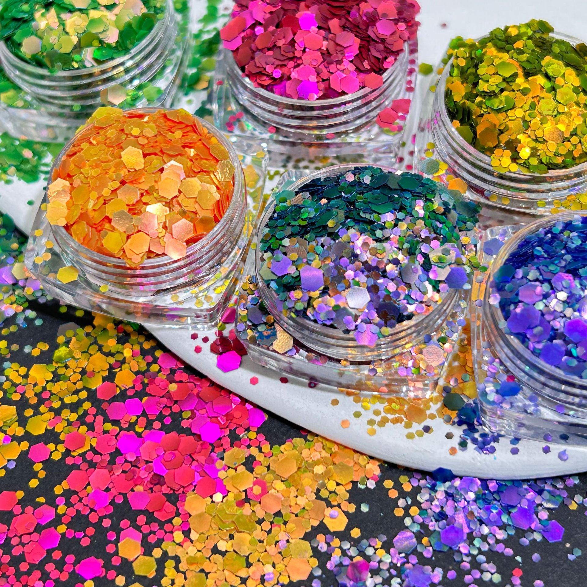 

Gradient Matte Hexagon Nail Art Sequins - DIY Laser Glitter Powder Decorations. 30 ml - about 17 grams