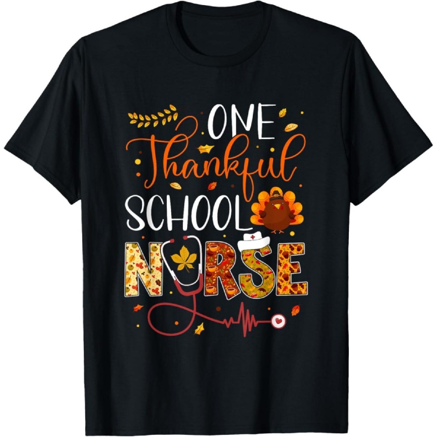 

One Thankful School Nurse Thanksgiving Day Nurse Turkey T-Shirt XXXXXL чорний
