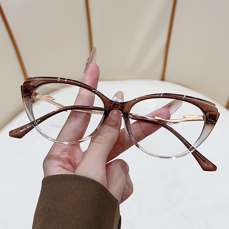 Women's Ultra-Light Tea-Colored Retro Cat-Eye TR90 Glasses Frame, Fit for Prescription, Slimming Korean Style.