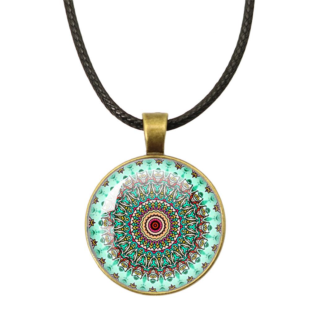 Klassische Lebensblume Seilkette Glasanhänger Halsketten Mandala Elegante und komplexe Muster Halsketten Damen Cabochon Schmuck