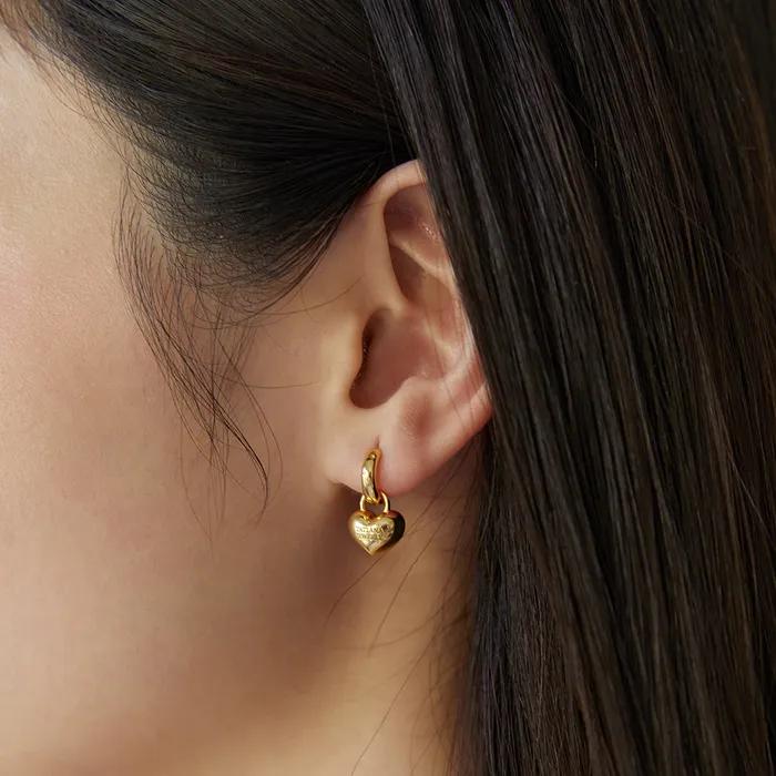 (Silver 925) Heart Dangle Hoop Earrings EC3031