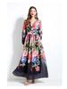 2025 Spring/Summer Floral V-Neck Lantern Sleeve Dress with Ruched Waist & Ruffle Hem