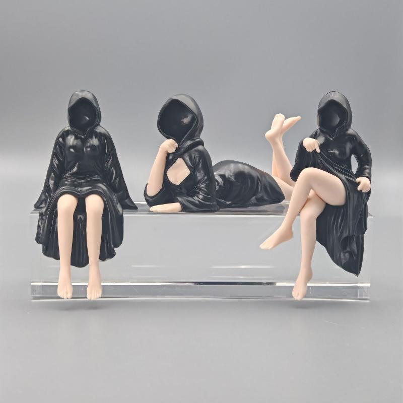 3D Geheimnisvolle Statue Gotische Schwarze Robe Königin Figur Bücherregal Skulptur Gruselige Sitzende Statuen Schreibtisch Ornamente Halloween Geschenke