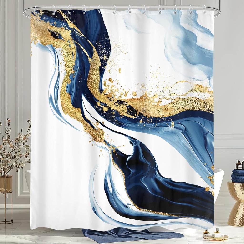Green Gold Marble Flower Shower Curtain Rose Abstract Modern Floral Luxury Minimalist Ink Texture Men Hooks Fabric Waterproof