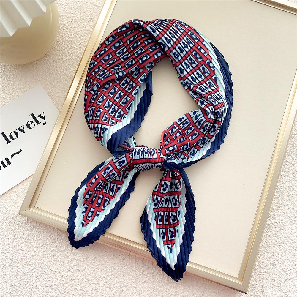 Spring 70 Pleated Small Silk Scarf: Versatile, Decorative Korean-Style Accessory for Professional Women
