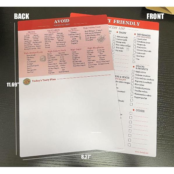 Reusable Kidney Friendly Food Grocery & Shopping List Guide, Kidney Friendly Diet Food Chart Meal Plan, Double Sided Erasable Material