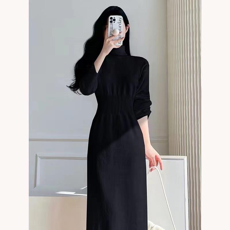 Autumn and Winter New Waist Slim Turtleneck Knitted Primer Dress Femininity Long Inner Sweater Skirt