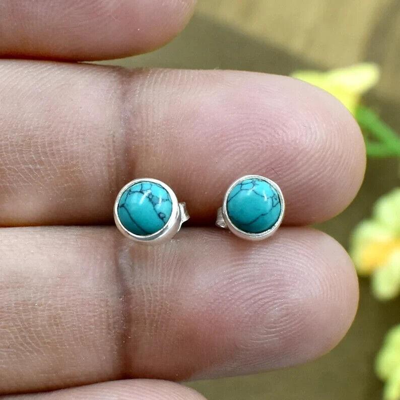 Ekte turkis edelsten ørepynt, 925 Sterling sølv studs, øredobber studs