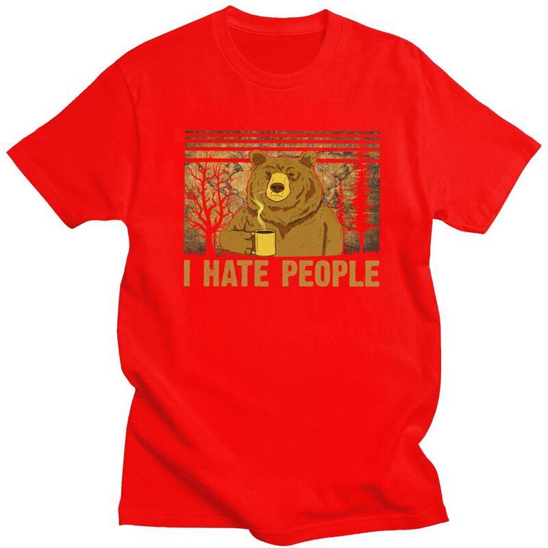 Custom Camping Bear I Hate People T Shirt for Men Pure Cotton Tshirt Leisure Tee Tshirt Clothing Gift