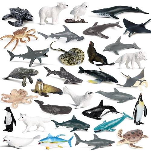 AAGWW Kids' Simulated Marine Animal Models, Mini Shark, Dolphin, Crab, Penguin, Arctic Animal Set, Christmas/New Year's Gift, Mini Marine Animal Toys
