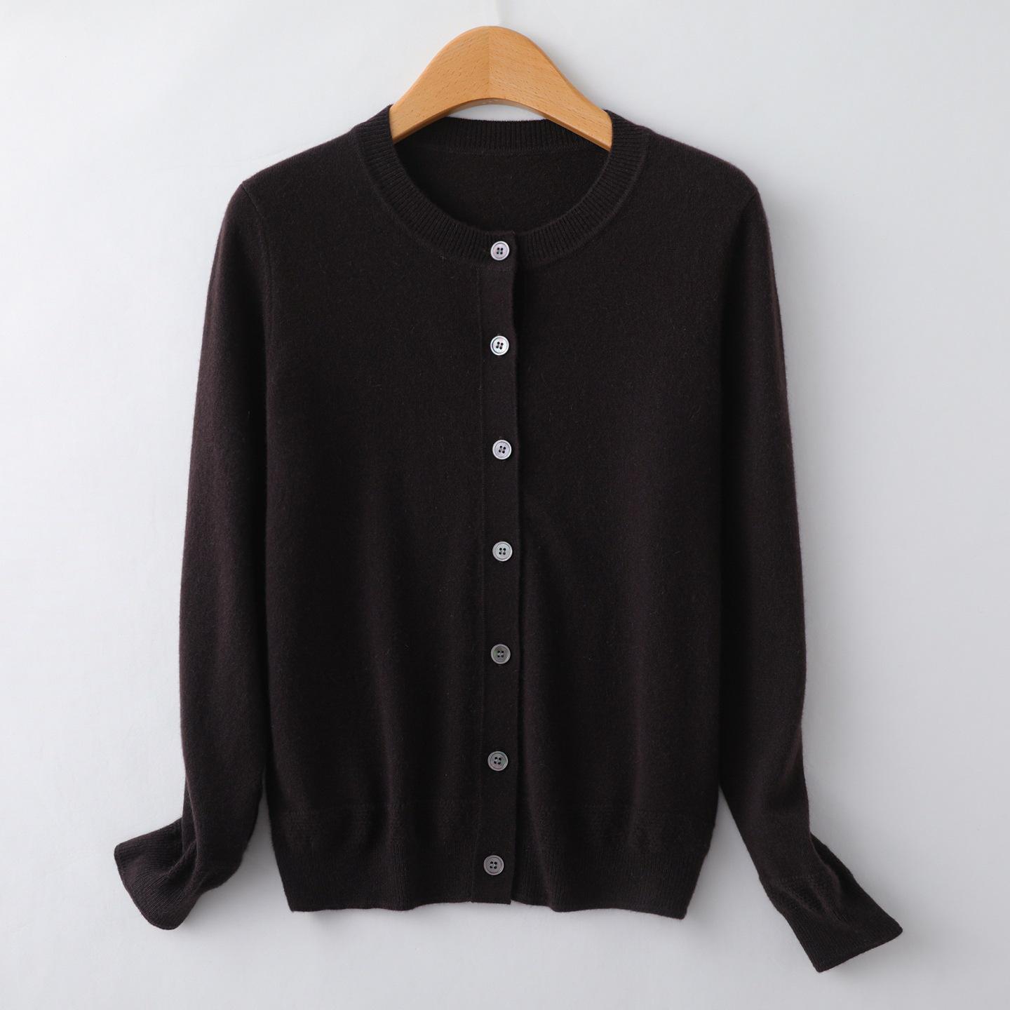 

Autumn/Winter Pure Cashmere Women s Gray Round Neck Cardigan - Loose Knit Long Sleeve Sweater Medium