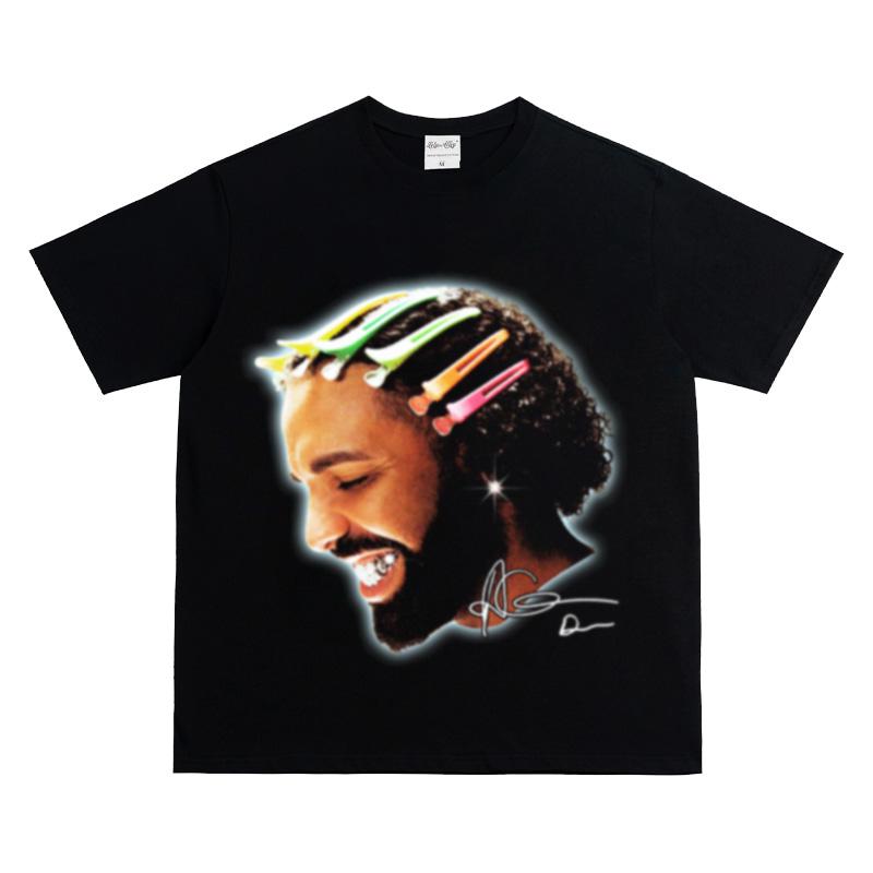 Drake Printed Short Sleeve T-Shirt Men's High Street Pure Cotton Short Sleeve Ins Casual Trendy Men Breathable Printed T-Shirt